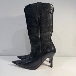 Lucchese Black Pointed-Toe Heeled Cowboy Boots